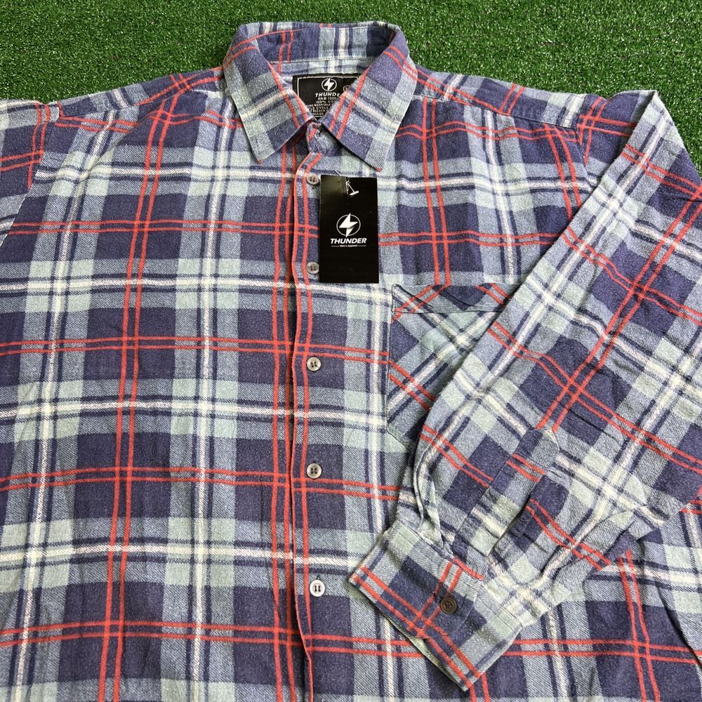 Thunder Brand Mens Long Sleeve Plaid Blue Red Plaid Flannel‎ Shirt Size 2XL NWT